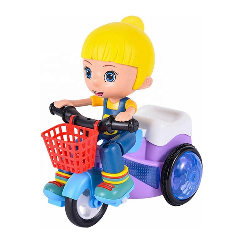 Universal Wheel 360 Degree Rotating Toys with Cool Lights Music Battery Operated Toys for Kids Electric Stunt Tricycle Toy