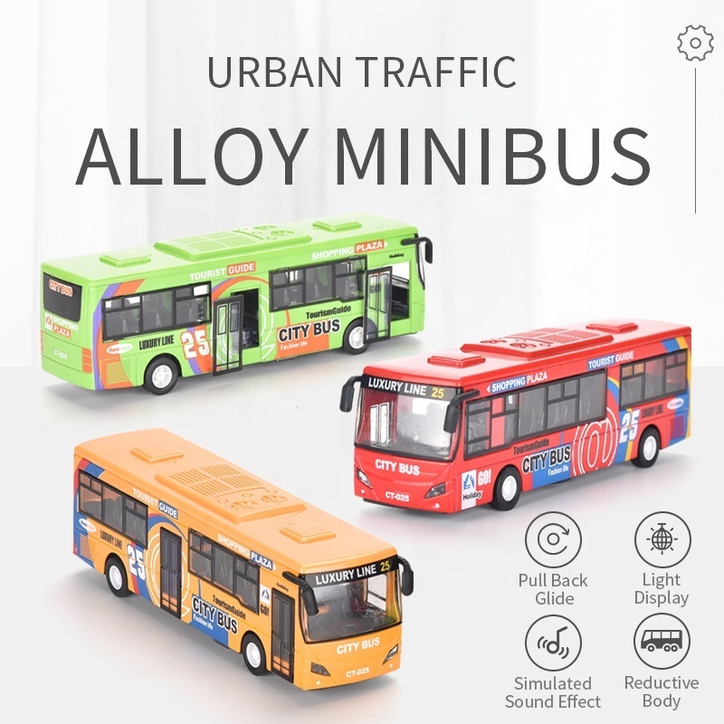 Simulated Sound Alloy Mini Bus Toy 1/32 Scale Urban Traffic Sightseeing Bus Diecast Models Pull Back Bus Toys for Kids