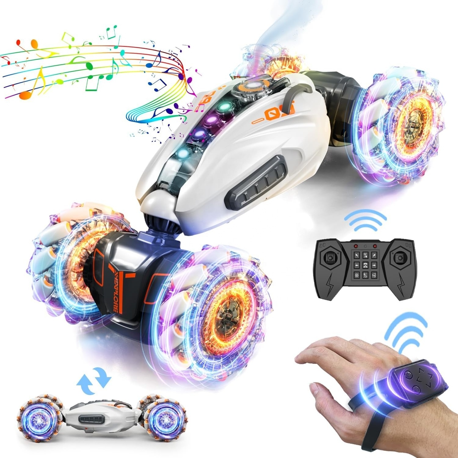 Stunt RC Car 4WD 2.4Ghz Spray Remote Control Toy Car Double Sided Driving RC Twist Car with Lights Music