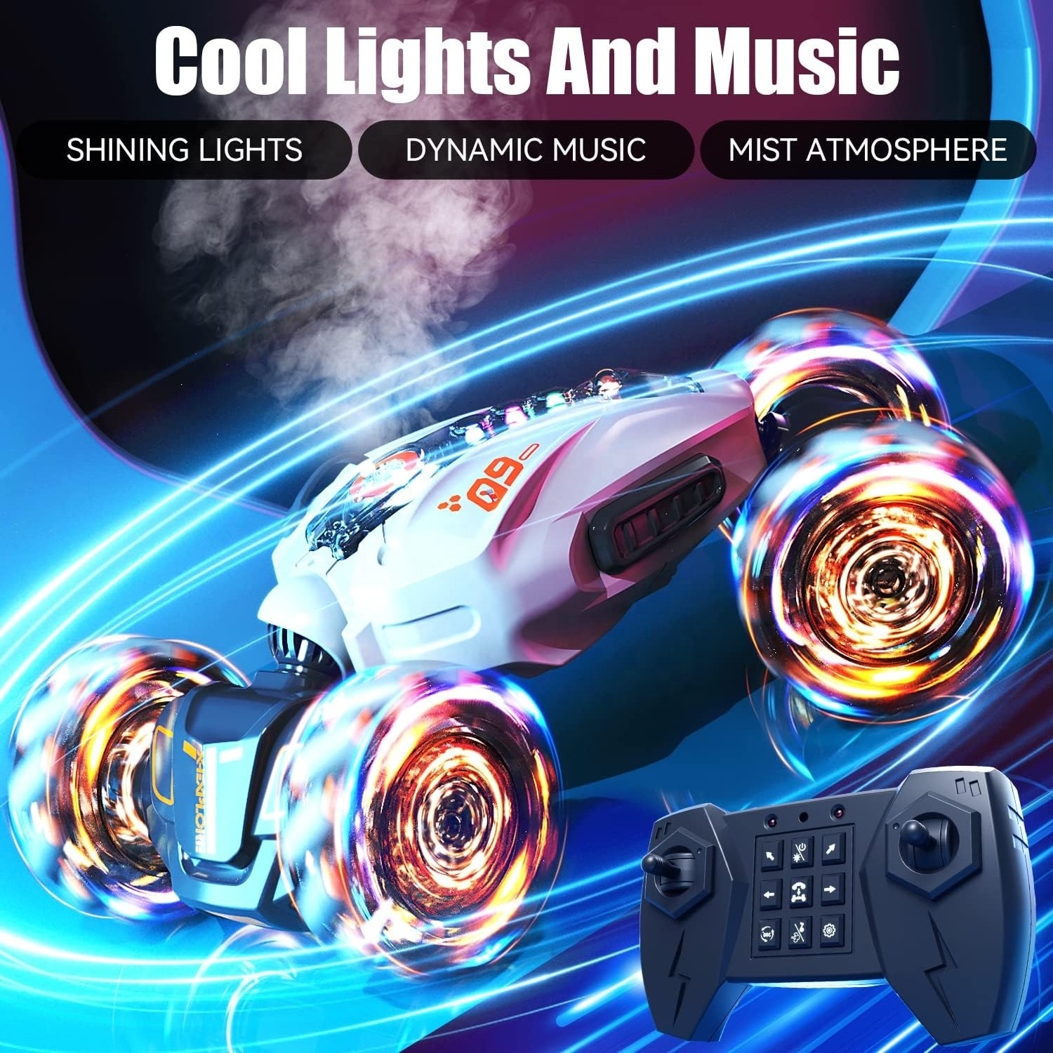 Stunt RC Car 4WD 2.4Ghz Spray Remote Control Toy Car Double Sided Driving Gesture Sensing RC Twist Car with Lights Music