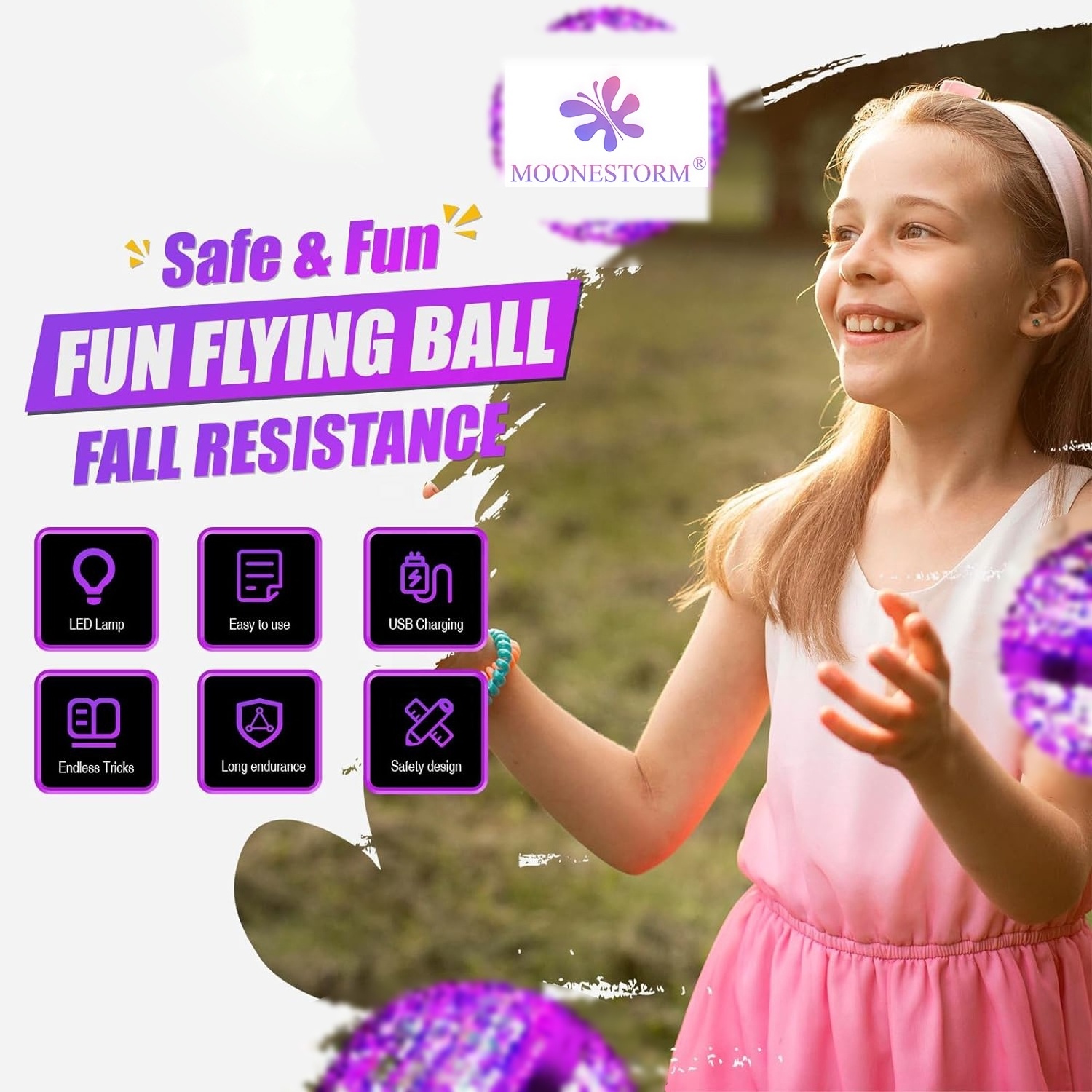 Upgraded Flying Ball Boomerang with LED Lights 360 Degree Rotating UFO Mini Drone Toy Magic Flying Orb Ball