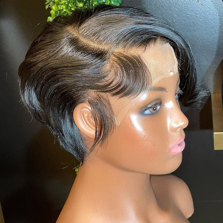 Cuticles Aligned Short Pixie Cut Wig Short Straight Wig 180% 250% T Part Lace Front Human Hair Wigs For Black Women