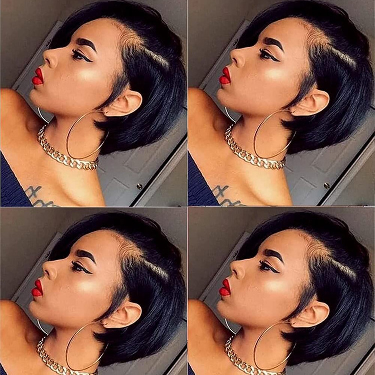 Cuticles Aligned Short Pixie Cut Wig Short Straight Wig 180% 250% T Part Lace Front Human Hair Wigs For Black Women