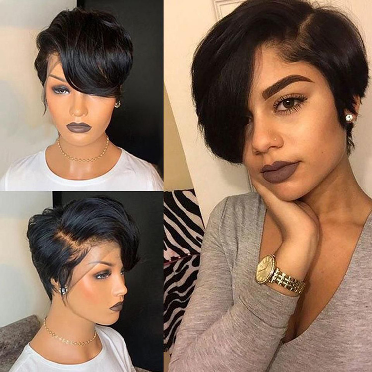 Cuticles Aligned Short Pixie Cut Wig Short Straight Wig 180% 250% T Part Lace Front Human Hair Wigs For Black Women