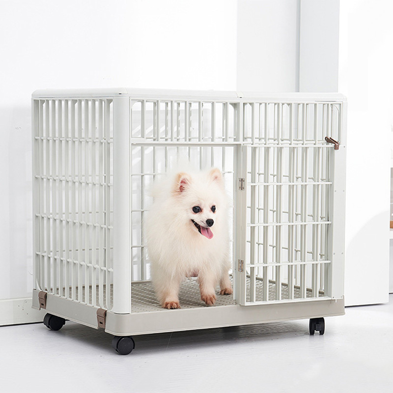 2 colors Pet dog kennel household Plastic dog cage portable universal wheel pet dog house with skylight