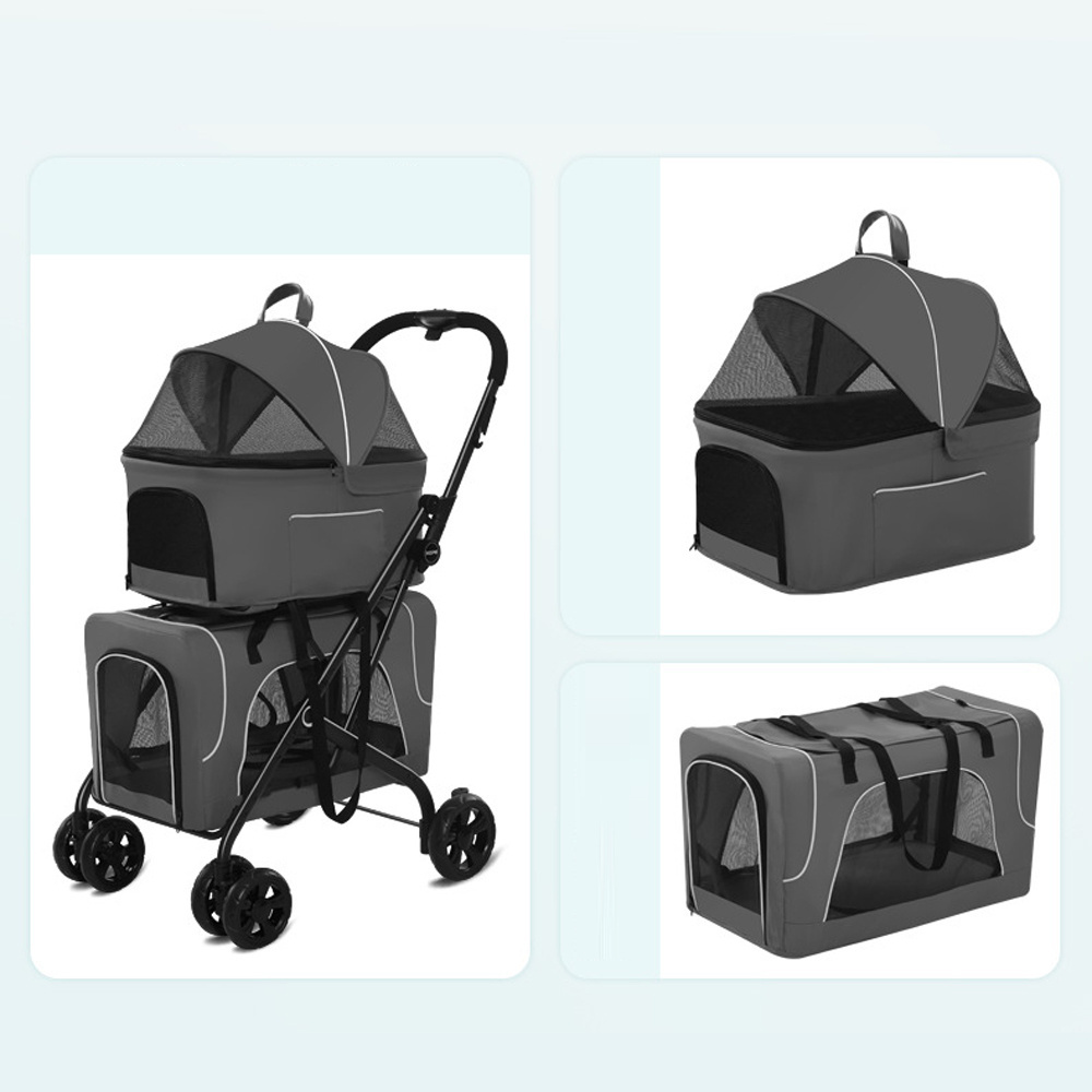 2 layer 4 Wheels detachable Travel Removable Pet Dog Trolley bag wholesale portable pet cat Stroller pet cage