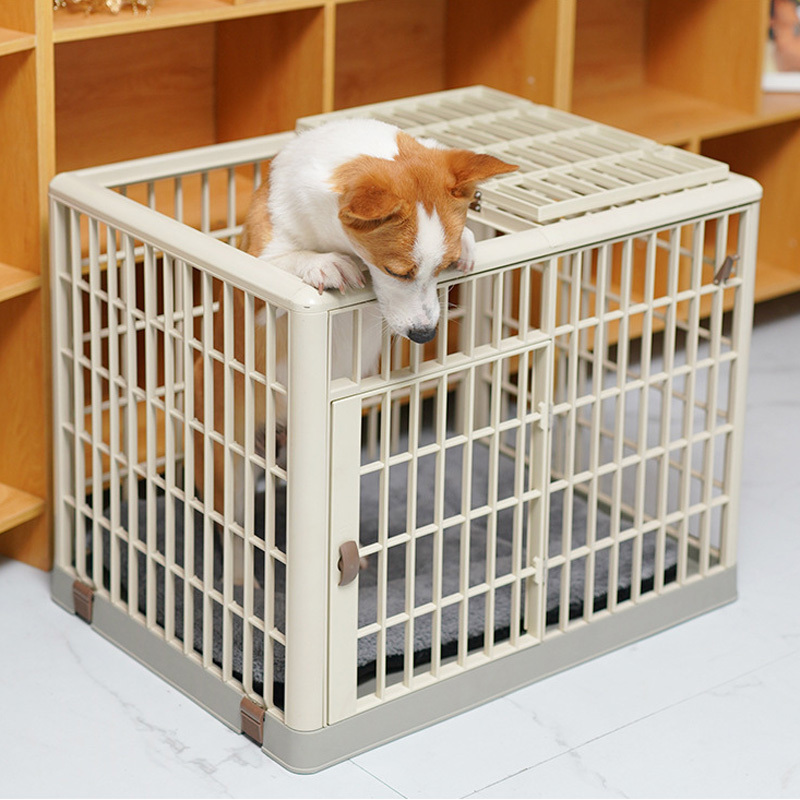 2 colors Pet dog kennel household Plastic dog cage portable universal wheel pet dog house with skylight