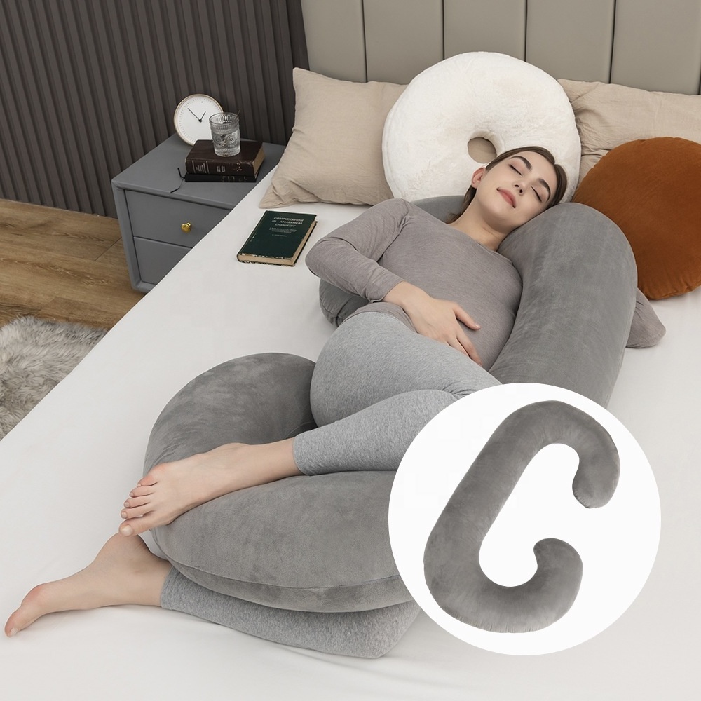 Full Body Support C Shaped Removable and Washable Velvet Soft Cover Maternity Pregnancy Pillow Sleeping