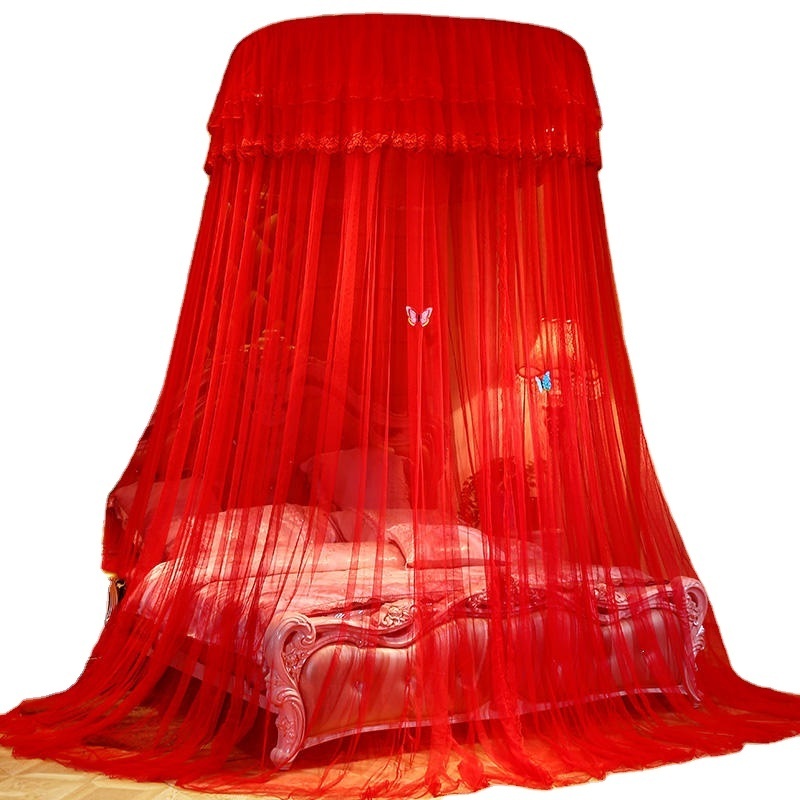 Korean Style 3d printed wedding Red Purple  Princess Mosquito Net Bed round Canopy with Butterfly