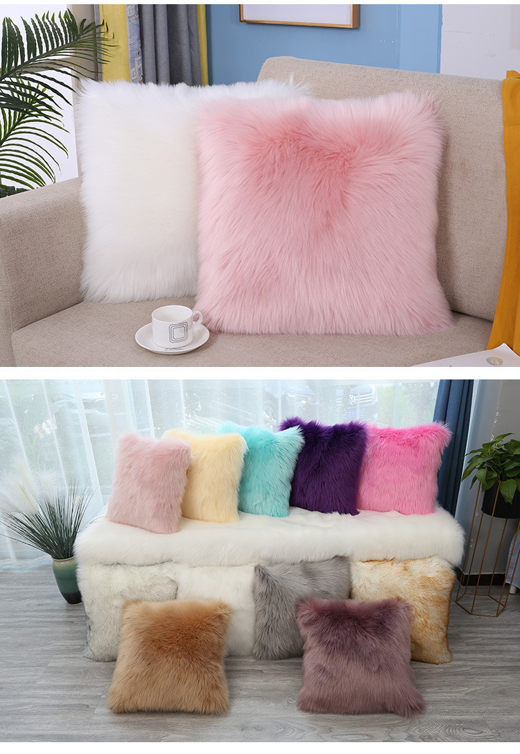 European Style embroid Long Faux Sheepskin Cushion Cover 2 Pack Luxury Shaggy Pillowcase