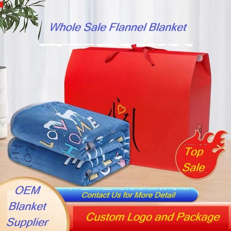 Customize Logo Design Flannel Gift Set Cheap Throw Blanket