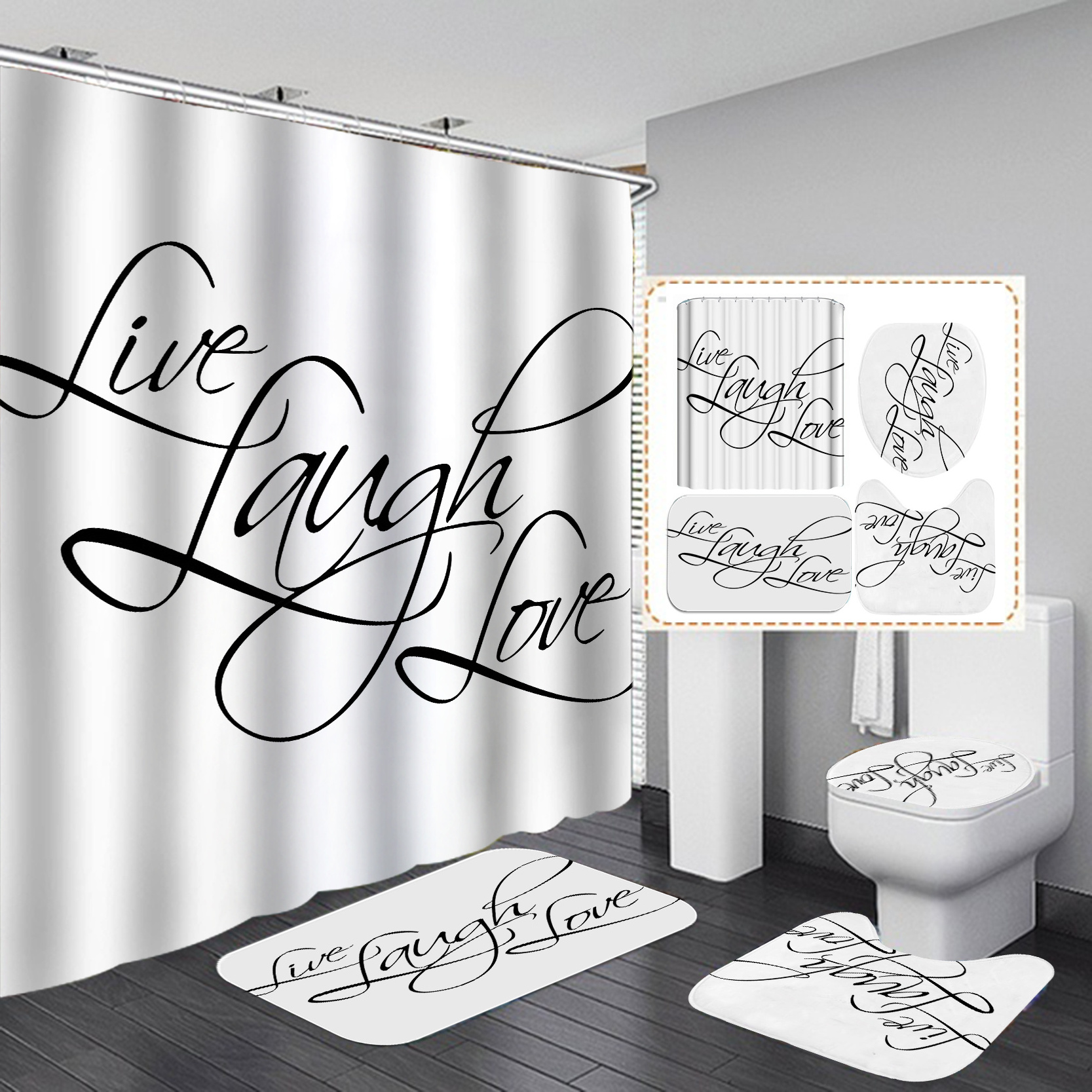 3D styles 4pcs Get Naked Funny Quotes Shower Curtain Sets with Rugs