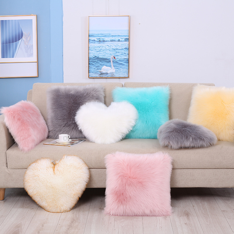 European Style embroid Long Faux Sheepskin Cushion Cover 2 Pack Luxury Shaggy Pillowcase