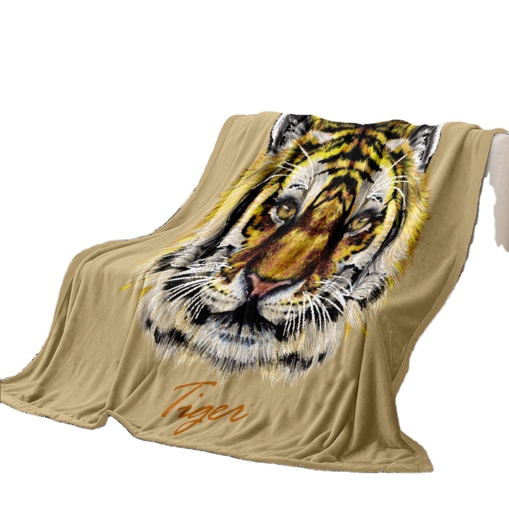 Tiger print lion print 3d Printed nature eco-friendly Sherpa Faux fur Tie Throw Blanket