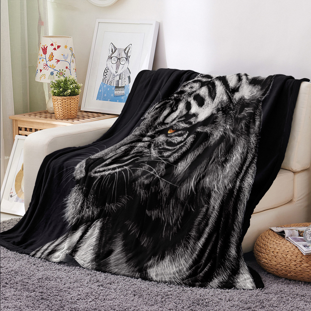 Tiger print lion print 3d Printed nature eco-friendly Sherpa Faux fur Tie Throw Blanket