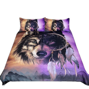 3D style purple wolf print microfiber fabric bedding set curtain bedding set