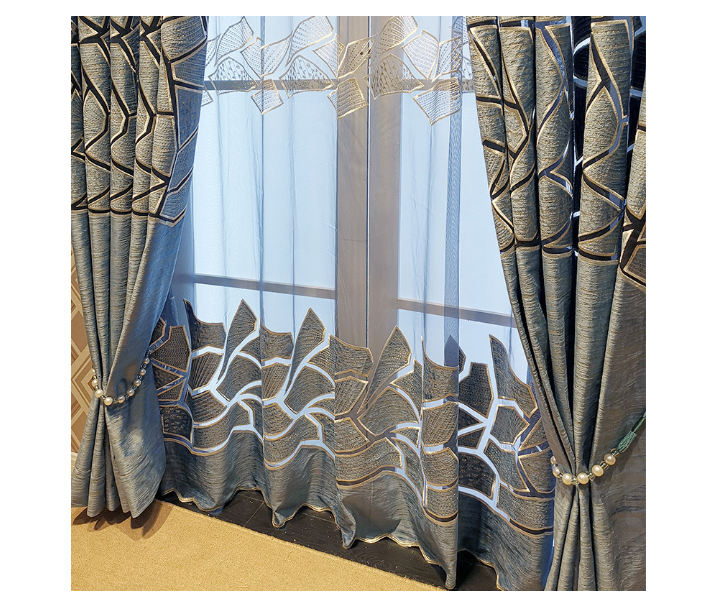 European Style Luxury Blue Golden Hollow out  Embroidery Shading  window curtains