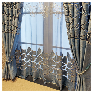 European Style Luxury Blue Golden Hollow out  Embroidery Shading  window curtains