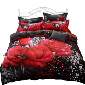 3D printed flower plant organic red rose print polyester bedding set ready to ship wedding