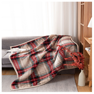 American Style Double Layer Red White Green Stripe Plaid Flannel Throw Blanket