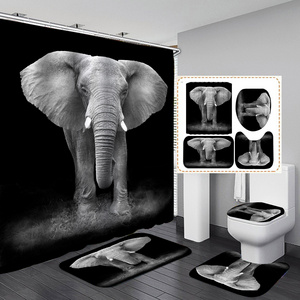 3D styles 4pcs Elephant Print Shower Curtain Mat sets