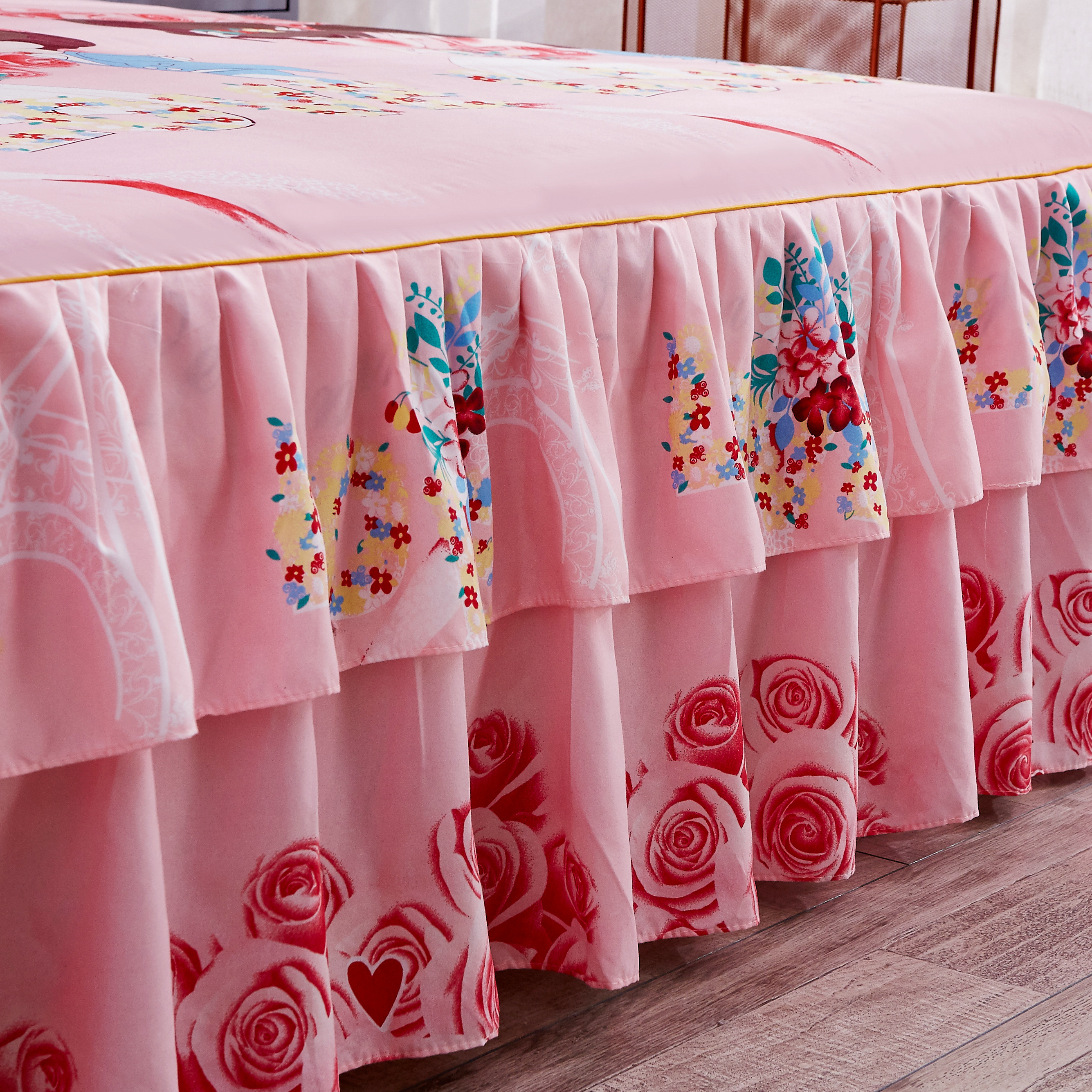 Korean Style 3d printed embroid Heart Boys and Girls Pattern Bedding Set for Wedding