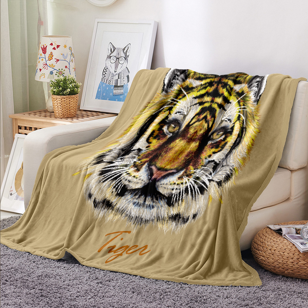 Tiger print lion print 3d Printed nature eco-friendly Sherpa Faux fur Tie Throw Blanket