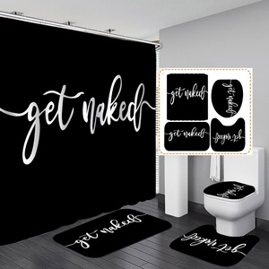 3D styles 4pcs Get Naked Funny Quotes Shower Curtain Sets with Rugs