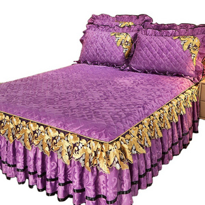 American Style Winter bamboo nature Lilac Purple Velvet Skirted bedspreads