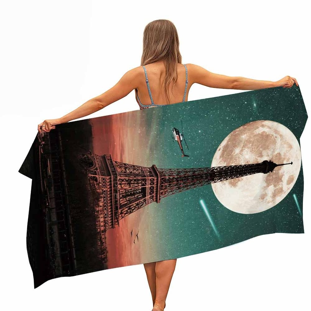 3D Style Microfiber Fast Dry Eiffel Tower Printed Square Beach Blanket Eco-friendly