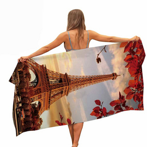 3D Style Microfiber Fast Dry Eiffel Tower Printed Square Beach Blanket Eco-friendly