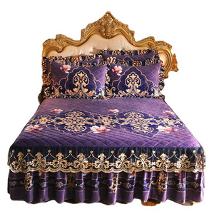 Australia Style Luxurious Velvet Quilted embroid Bed Skirts with Lace