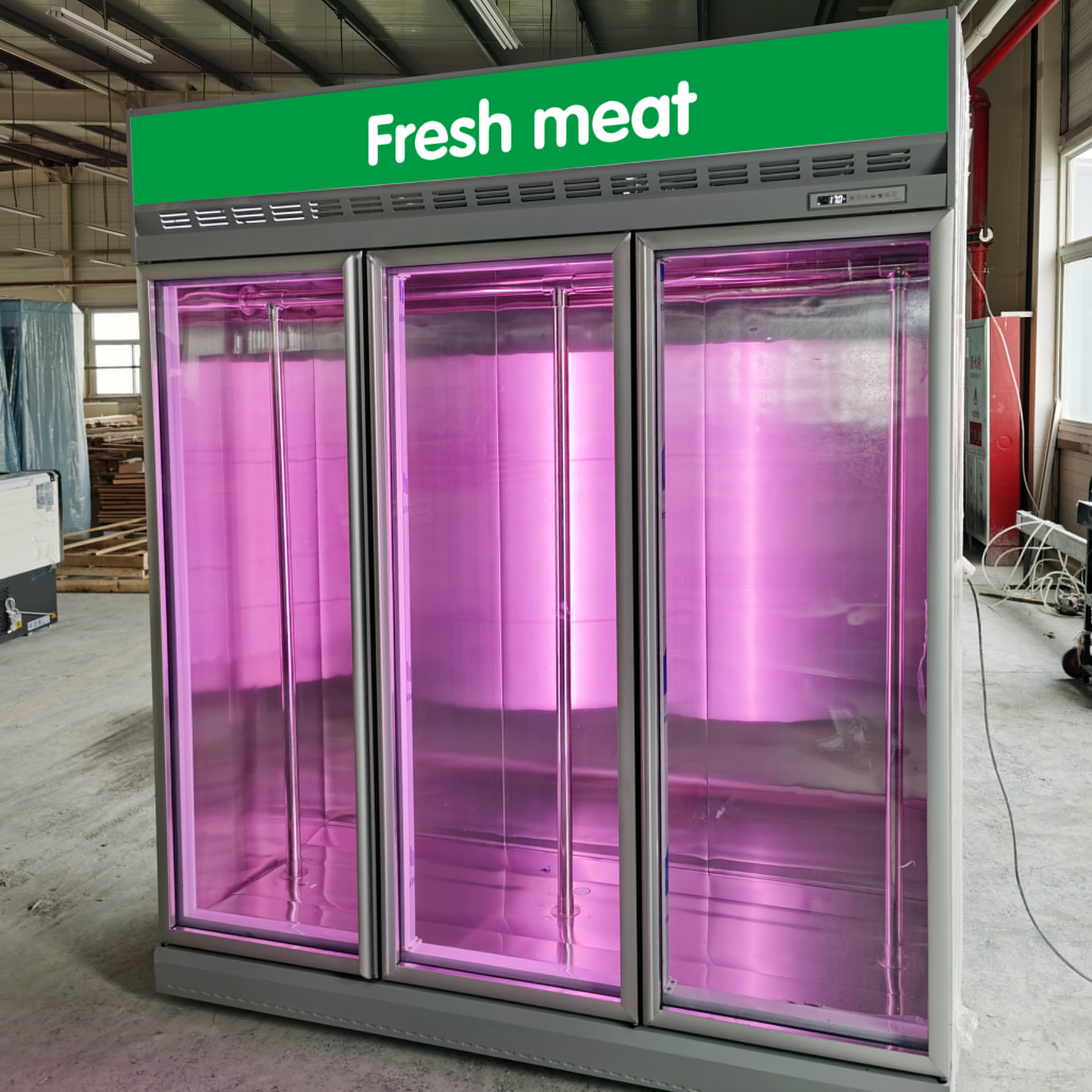 butchery display fridges fresh meat commercial cooler refrigerated showcase upright glass door hanging meat refrigerator