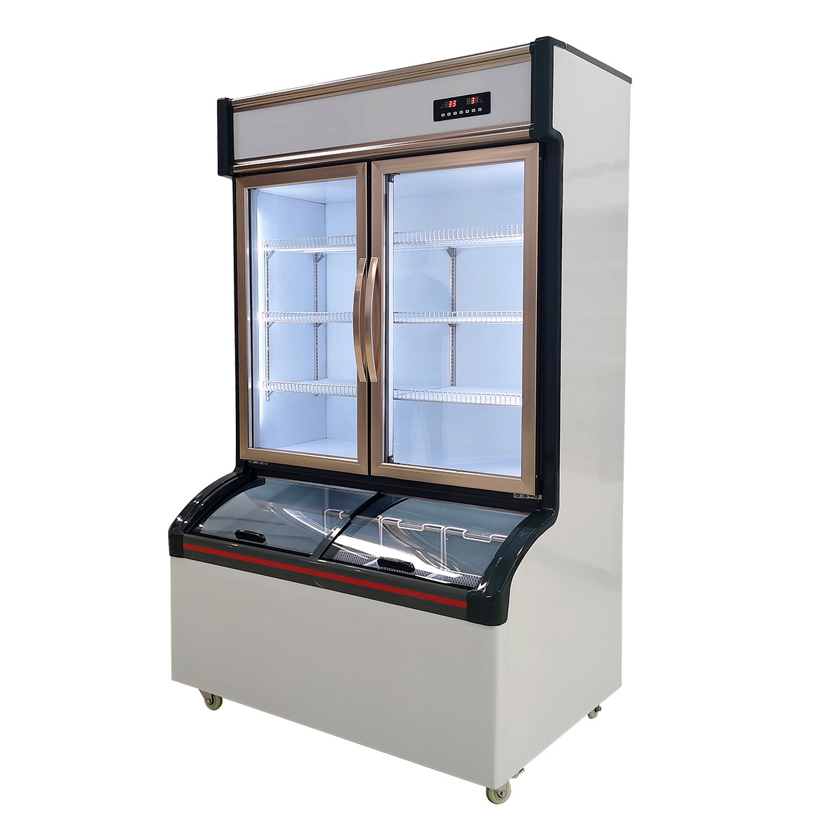 supermarket chiller display glass door vegetable fruits display cooler commercial freezer upright freezer