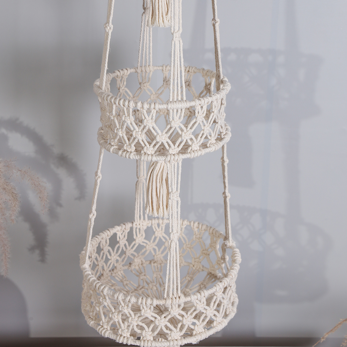 Bohemian Macrame Fruit Basket Wall Hanging 3 Tier Hammock for Hanging Produce Basket Home Kichen Decor Baskets