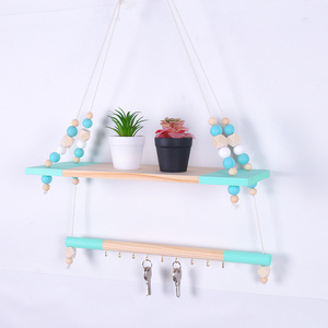 Low MOQ Wall Shelves Hanging Plant Shelf Key Storage Boho Wall Decor Shelves for Home Macrame Plant Hanger with Beads