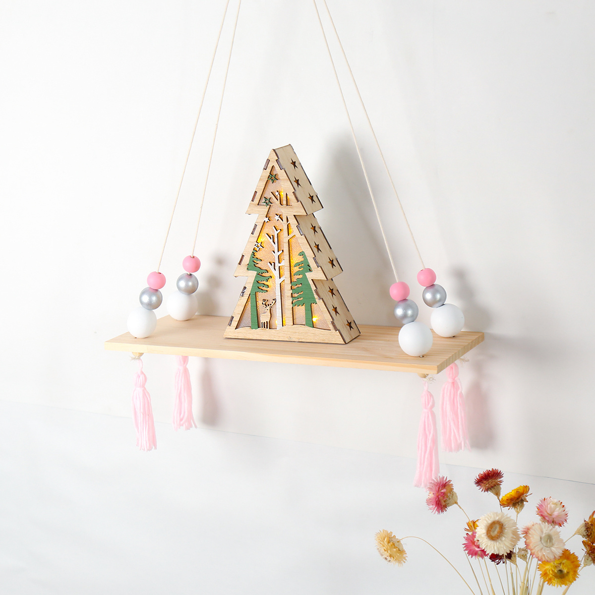 Low MOQ Wall Shelves Hanging Plant Shelf Key Storage Boho Wall Decor Shelves for Home Macrame Plant Hanger with Beads