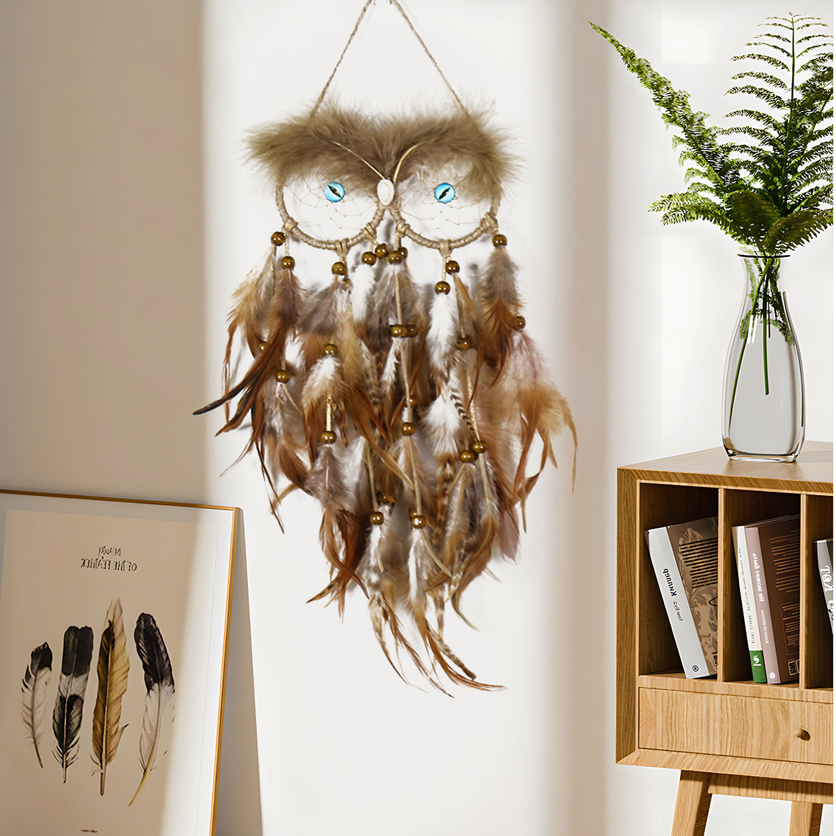 Creative Owl Dream Catching Net Hanging Decoration Feather Wind Chime Handwoven Hanging Crafts Dream Catcher