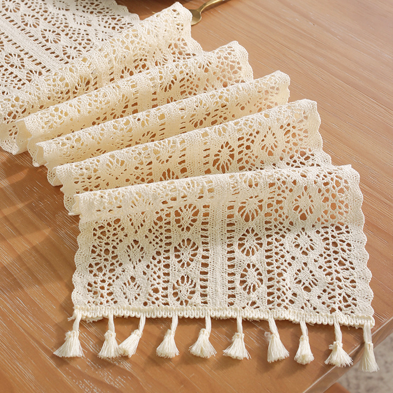 Wholesale Rustic Style Handmade Crochet Table Flag Macrame Cotton Linen Artistic Table Cloth Towel