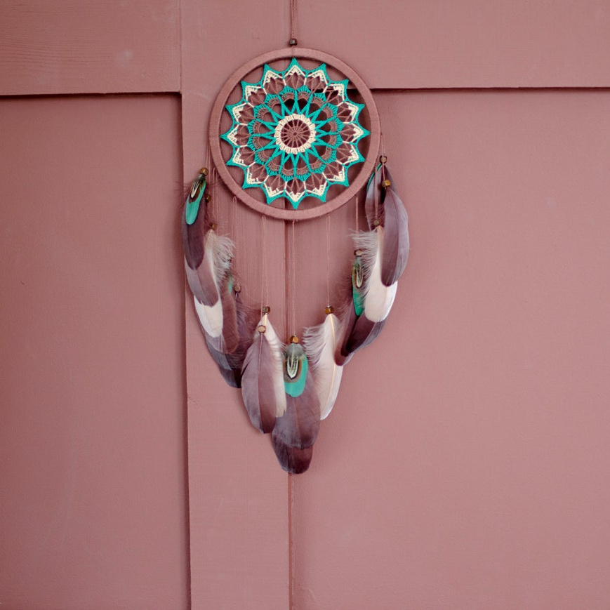 Handmade Brown With Emerald Green Dream Catcher Boho Decor Baby Boy Nursery Wall Decor Bohemian Bedroom Natural Earthy