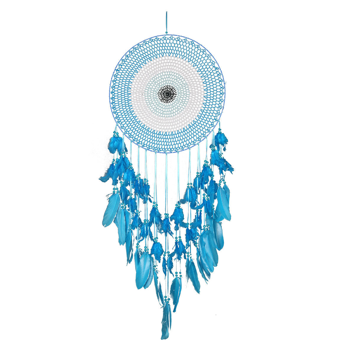 Concentric Circles Macrame Dream Catcher 40CM Iron Ring Blue Feather Hanging Wedding Decor Home Decoration for Wall Hanging