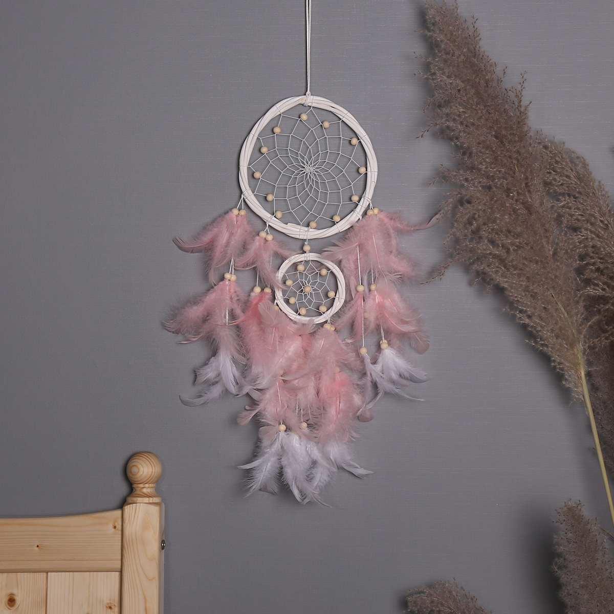 Low MOQ Newest Wall Art Home Decor Four Rings Dream Catcher Hanging Pendant Bedroom Nursery Baby Kids Rooms Bag