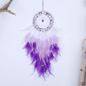 Custom Amethyst Dream Catcher Handmade Feather Lucky Pendant Wall Hanging Ornament for Kids Bedroom Home Decoration