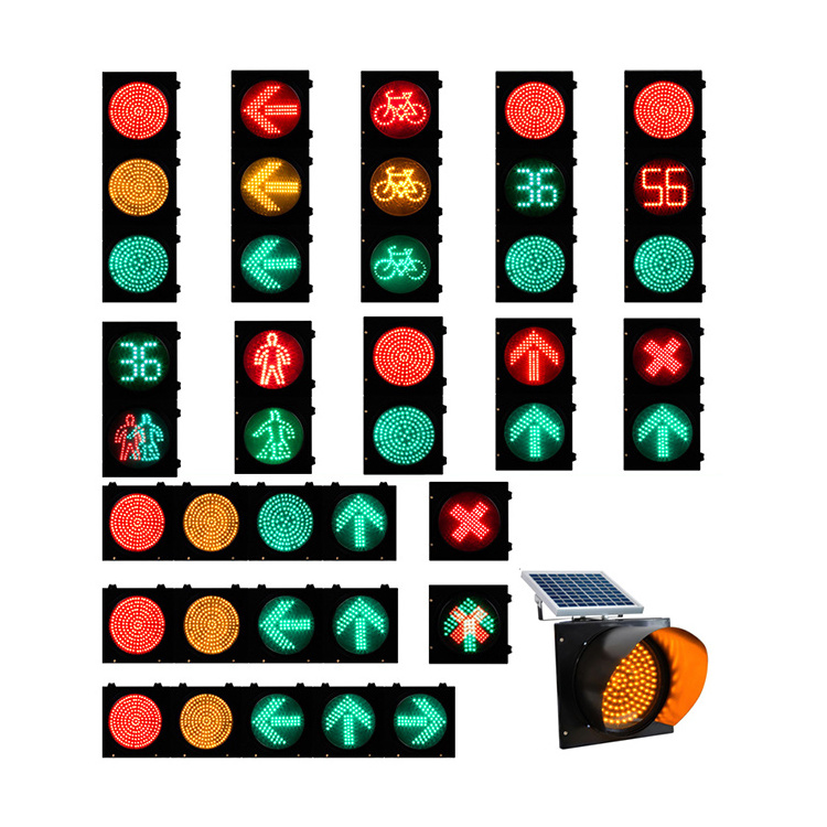 Custom red yellow green LED solar powered traffic control signal light factory price countdown arrow display traffic light