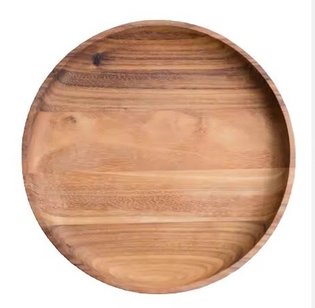 Antique wooden plate and dinner set round design for home and parties use acacia solid wood plate at low price