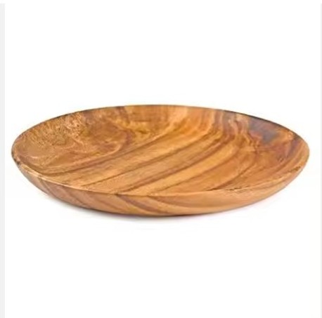 Antique wooden plate and dinner set round design for home and parties use acacia solid wood plate at low price