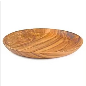 Antique wooden plate and dinner set round design for home and parties use acacia solid wood plate at low price