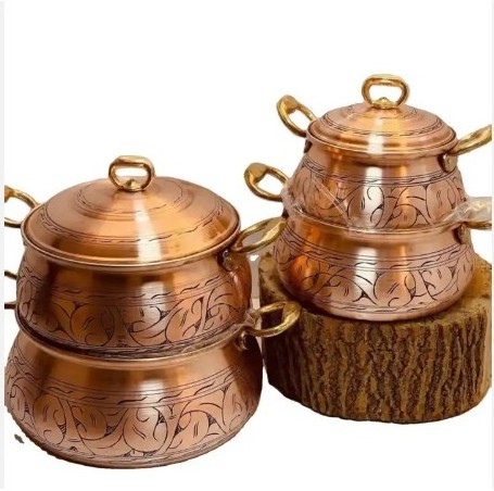 Amazing Serving Handi Set Casserole Cookware Sets With Lid Crock Pot Food Warmer Hot Pot Made Up Of Copper Hammered Design