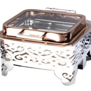 Premium Quality Chaffing dishes Furnished with technicalities in Gold & Silver Combination with Cast Stand in Brass Steel