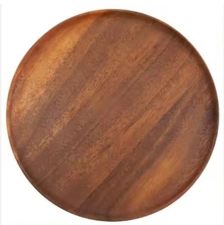 Antique wooden plate and dinner set round design for home and parties use acacia solid wood plate at low price